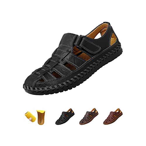 AngryMonkey Men's Closed Toe Fisherman Leather Sandals,Italian Hand-Stitching Comfy Breathe