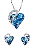 leafael infinity love heart necklace and stud earrings for women september birthstone crystal jewelry silver tone bundle gifts for women bermuda sapphire blue