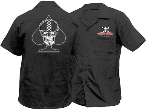 LETHAL THREAT SPADE BIKER SKULL WORK SHIRT BLACK SM
