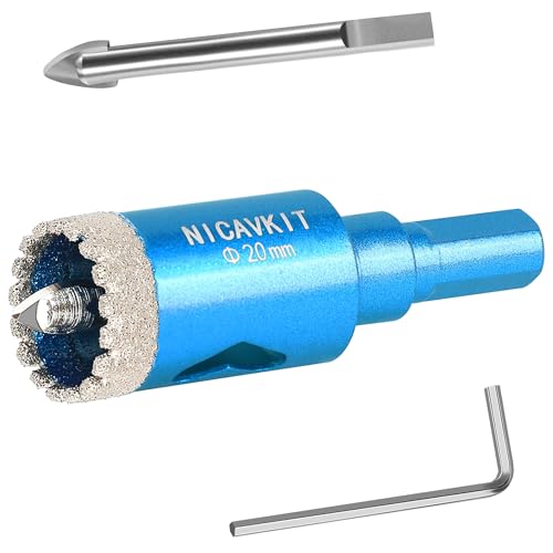 NICAVKIT 20mm Sierra de corona de diamante con 2 brocas piloto removibles,Dentada Brocas Coronas de Diamante para azulejos de porcelana, vidrio, cerámica, mármol, fibra de vidrio, etc