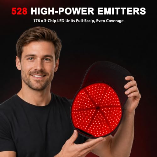 Image of Red Light Therapy for Hair Growth,528 Total Light Emitters,Full-Scalp Coverage,Laser Hair Growth Cap for Men & Women,Black