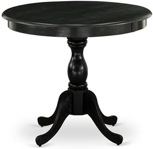 Miniatura 3 de East West Furniture El juego moderno antiguo de 3 piezas contiene una mesa de cocina redonda con pedestal y 2 sillas de comedor Parsons de tela de
