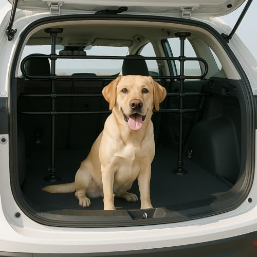 EUROCATCH Universelles Verstellbares HundeGitter für Autos - Breite 90-155 cm & Höhe 75-134 cm - Einfache Montage ohne Bohren - Sicheres Trenngitter für Kofferraum und Hundetransport