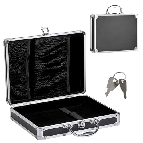 JuxYes Locking Clipboard Storage Box with Handle and Key, Aluminum Clipboard Case Portable Small Briefcase with Binder, Metal Letter Size Paper Organizer for Office Business Men, Silver Black by JuxYes - Used condition - CA$28.89