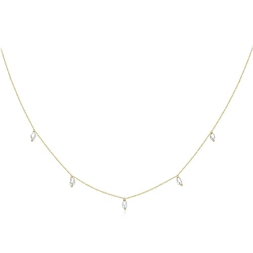 Pearl Necklace for Women 14K Gold Plated Sterling Silver Dainty Pearl Choker Handmade Charm Necklaces Jewelry Gifts for Her (16+2 inch)