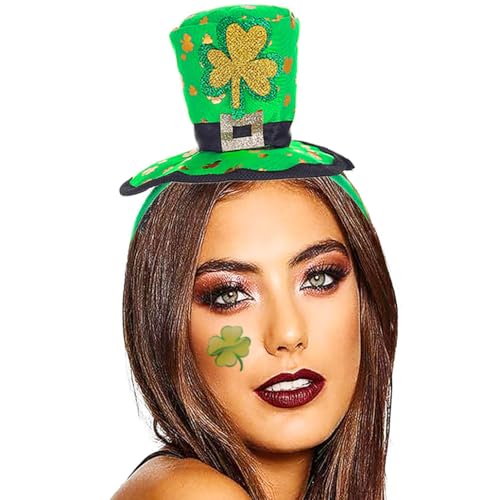 Firuilo St Patrick's Day Headbands Green Shamrock Hairbands Irish Top Hat Head Hoops Leprechaun Hat Har Accessories for Women