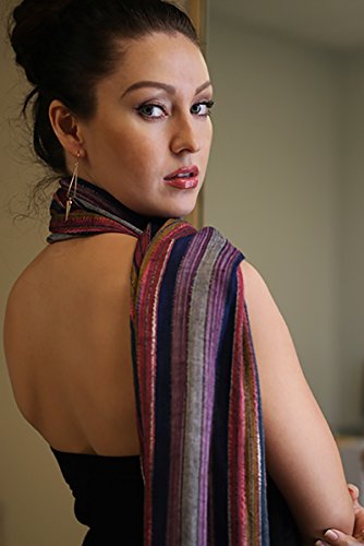 Anika Dali Women’s Jewel Shimmer Multicolor Stripe Scarf, Metallic Pashmina Shawl (Blue Dazzle) #TOP7