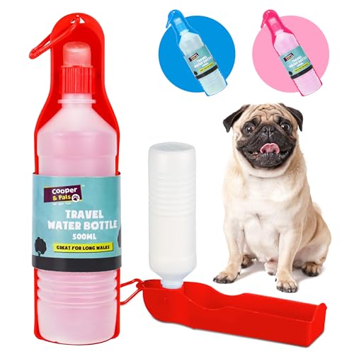 1pk Dog Travel Water Bottle 500ml Dog Water Bottles for Walking Hiking & Road Trips Portable Leakproof Design Reusable Outdoor Pet Hydration Accessory with Drinking Bowl Lightweight & Pet Friendly