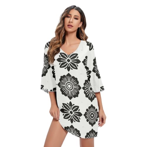 Robe d'été évasée légère contre la chaleur en mousseline noire fleurie
