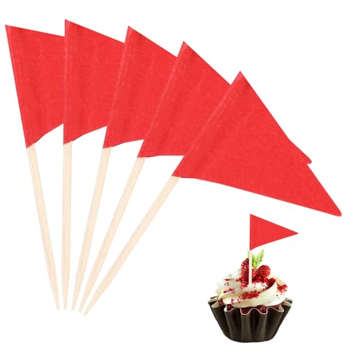 100 Pcs Solid Red Toothpick Flags Mini Small Plain Red Triangle Stick Golf Cupcake Toppers Sticks Blank Flag Fruit Cheese Markers Flags For Wedding Party Buffet Appetizers Diy Decoration