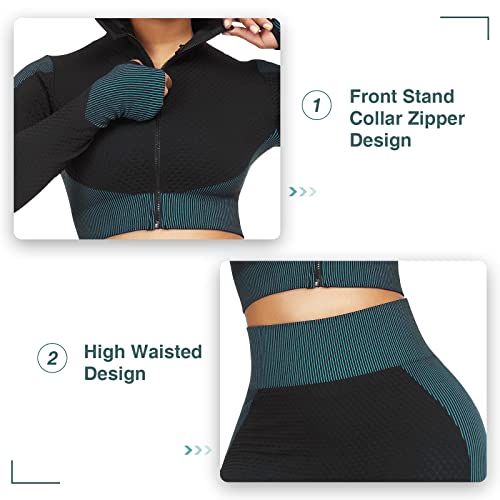 Joymode Women's Workout Sets Seamless Textured High Waist Legging Crop Top Gym, 2 Piece-Lake Green, X-Large #TOP2