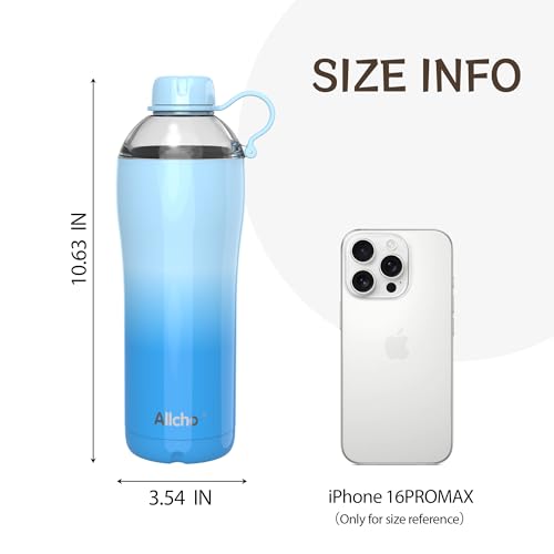 Image of 24 ounce insulated stainless steel water bottle, Comes with tumbler cup lid and chug lid featuring a handle ring, Leak Proof, BPA-Fre, Double Wall Vacuum Insulated for Sports,ocean blue