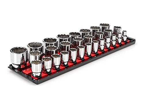 Image of TEKTON 1/2 Inch Drive 12-Point Socket Set with Rails and Tray, 29-Piece (10-38 mm) | SHD92128