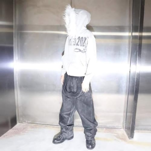 Monkay Women‘s Zip Up Hoodies Jackets Fur Hood Y2k Jacket Faux Fur Collar Graphic Top with Pockets Vintage Streetwear3