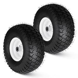 Lawn Mower Tires with Rim 15×6.00-6 for John Deere 100 and 300 Series Riding Mowers, 3″ Offset Hub, 3/4″ Greased Bushing, Pneumatic 4Ply Tubeless Turf Tire 156006 (2 Pack)