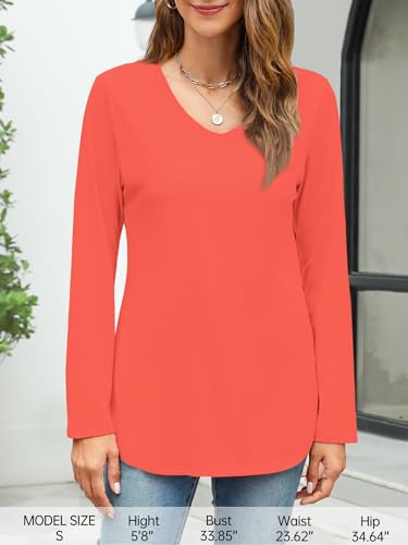 Image of Elesomo Womens T Shirts V Neck Summer Short /Long Sleeve Cotton Tops Tees