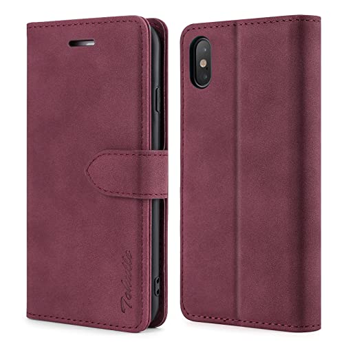 Image of TOHULLE Case for iPhone X iPhone XS, Premium PU Leather Wallet Case with Card Holder Kickstand Magnetic Closure Flip Folio Case Cover Compatible with iPhone X/XS - Red