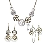 coadipress 5 Pcs Steampunk Gear Earrings and Necklace Set for Women Antique Handmade Vintage Bronze Gothic Clockwork Tool Earrings Halloween Jewelry Gifts (Unique)