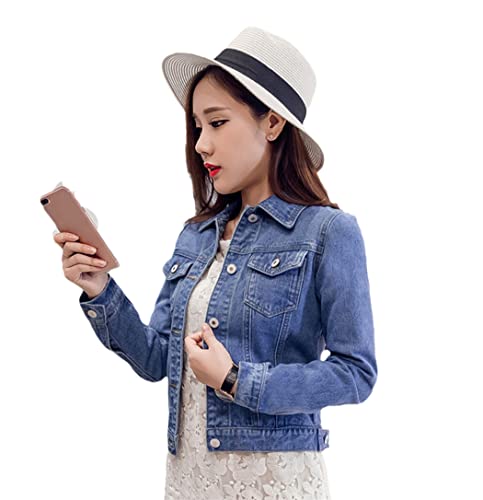 Veste en jean bleu pour femme manteau d'automne court décontracté M
