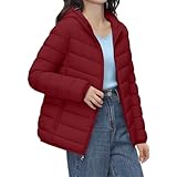 Chaqueta ligera para mujer con capucha – Abrigo para mujer, invierno corto, chaqueta con cremallera, chaqueta de color liso, abrigo exterior, chaquetas con dos bolsillos, ropa chic chaqueta, Vino, XL