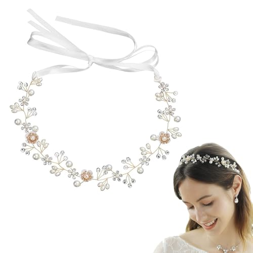 FAINCA Diadema Niña para Comunion Flores Corona Flores Niña Comunion Ajustables Tiara Corona De Cristal Adornos Pelo Diadema para Festivales Fotografía Viajes Fiestas Bodas
