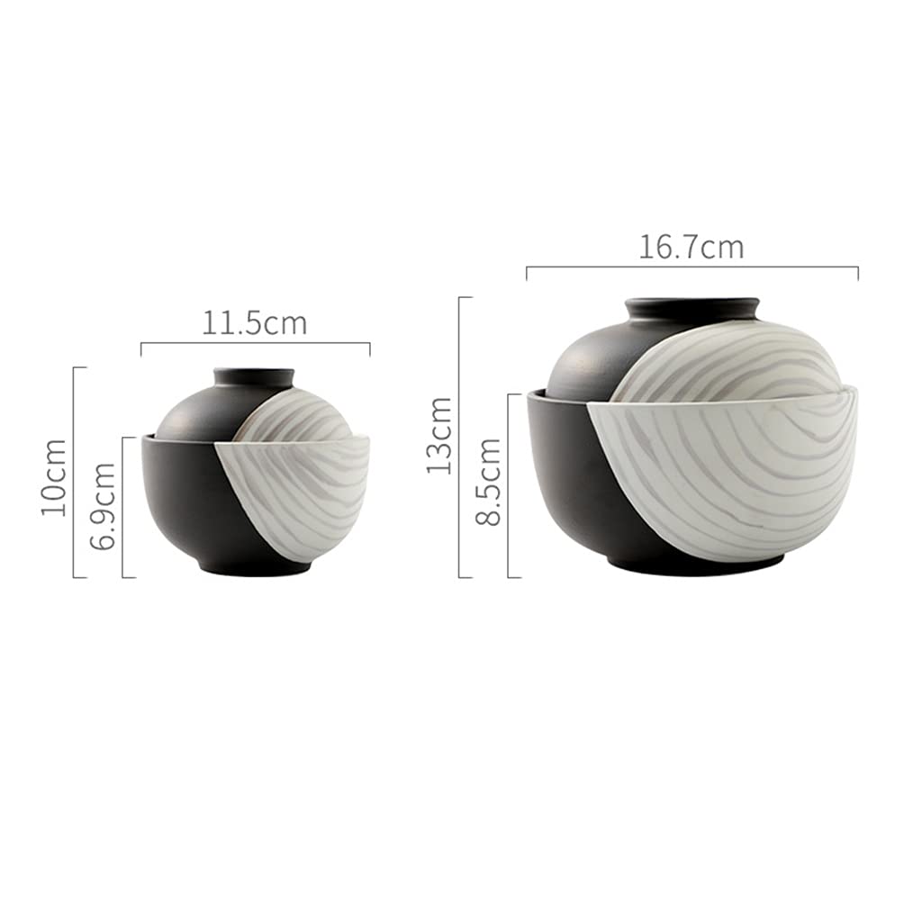 Cuenco De Cerámica con Tapa Cuenco De Ramen Estilo Japonés 4.5 Pulgadas, Cuenco De Sopa De 6.5 Pulgadas (Color : Black+White, Size : 11.5 * 10cm)