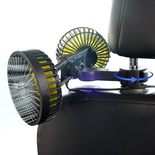 Ventilador portátil para coche, ventilador de coche para asiento trasero - Enfriador de asiento trasero de doble cabeza alimentado por USB,Ventilador de enfriamiento giratorio de verano 360