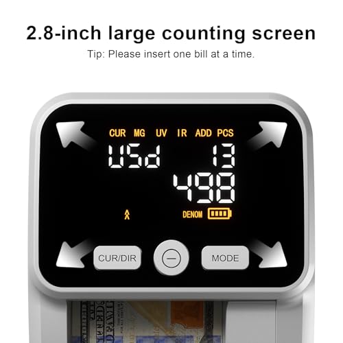 AROHANI Counterfeit Bill Detector with 2.8" Digital Screen, Accurate UV/MG/IR/Image/Size Detection, 4-Way Orientation & Portable Counterfeit Money Detector Machine, Compatible with USD & EUR, Silver by AROHANI - Image 4