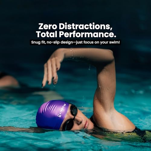 Image of Rainbow Silicone Swimming Cap for Men, Women & Kids | Stretchable Swim Cap for Long & Short Hair | Durable, Waterproof & Comfortable Fit - Purple