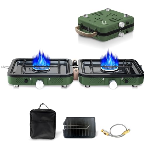 Hengriacly Campingkocher, Collapsible & Tragbare, Gaskocher 2 Flammig mit...