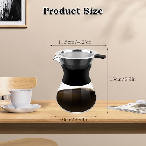 Pour Over Kaffeebereiter, 400ml Pour Over Kaffeemaschine, Pour over Kaffeebereiter Mit Edelstahlfilter, Kaffeefilter Handfilter, Hand Kaffee Handfilter, Kaffeekanne für Zuhause,Café,Restaurant,Camping
