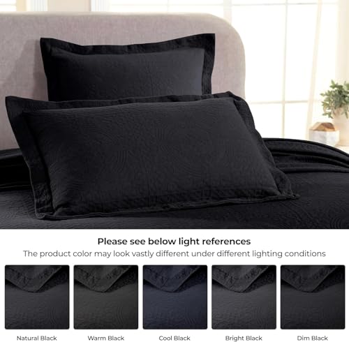 Superior Cotton Fleur De Lis Bedspread Set, Warm Blankets, All-Season Bedding, Bedroom Decor, Decorative Boho Medallion Coverlet, Includes 1 Bedspread, 2 Pillow Shams, Queen, Black