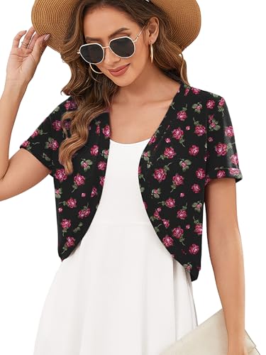 Image of Heymoments Women's Short Sleeve Bolero Shrugs Lightweight V-Neck Open Front Cropped Cardigan (S-2XL)