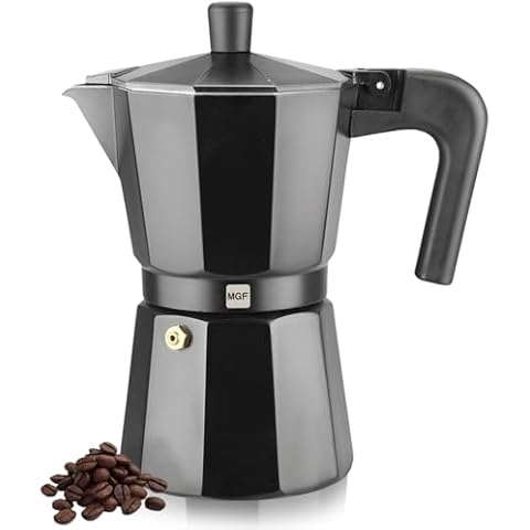 Magefesa Kenia Noir Stovetop Espresso Moka Pot, 6-Cup/10 oz, Italian Coffee Maker for Cuban Coffee, Extra-Thick Aluminum, Heat-Resistant Handle, Safe & Easy-to-Use, Greca Coffee Maker Cover