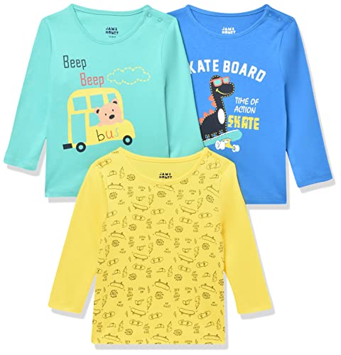 Image of Amazon Brand - Jam & Honey Baby Boy's Full Sleeves T-Shirt | 100% Cotton Printed Regular Fit T-Shirts | New Born Baby Clothes - 0 to 24 Months (Pack of 3)