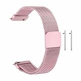 HARFINGTON Stainless Steel Mesh Watch Band 16mm Quick Release Metal Replacement Adjustable Watch Strap with Magnetic Buckle for Men Women, Rose Pink