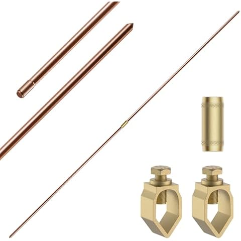 8FT Ground Rod Kit 5/8'' Bonded Copper Grounding Rod with Bronze Clamp for Electronic Fence, Lightning Protection, Electrode Earthing, Radio Equipment Grounding, Antennas, Satellite Dishes Cover