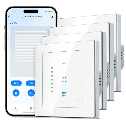 SMARTERCURRY Wlan Rolladenschalter [7 Pro] Smart Rolladen Zeitschaltuhr zur Steuerung der Rollläden/Jalousien/Markisen WLAN Jalousien Schalter kompatibel mit Echo Alexa/Google Assistant 4 Stücke