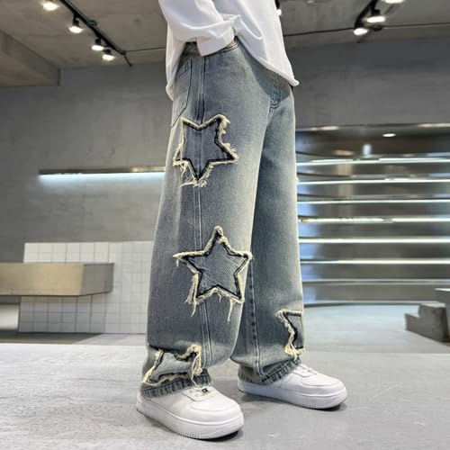 Boys Y2K Jeans Teens Kids Star Graphic Wide Leg Casual Elastic Waist Baggy Denim Pants Hip Hop Streetwear2