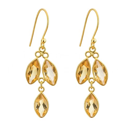 Boucles d'oreilles citrine marquise en argent massif plaqué or pour une élégance intemporelle