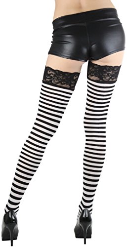 Image of ToBeInStyle Women's Opaque Hosiery Thin Striped Thigh High Long Stocking