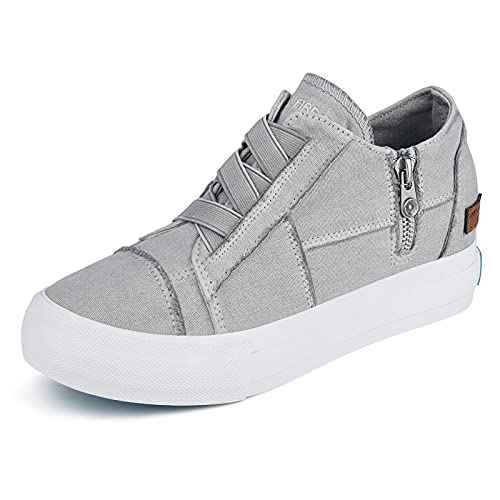Jenn Ardor Women Hidden Wedge Canvas Sneakers Slip On Flats Shoes Walking Shoes With Side Zipper Light Grey #TOP28