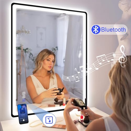 Miniatura 2 de Starlead 60x80cm Negro Espejo-Baño-Con-Luz Y Bluetooth, Antivaho, Regulable, 3 Colores Luz, Función Memoria, Ip44 Vidrio Templado Espejo-Led-Baño, Horizontal Vertical, Marco No Metálico