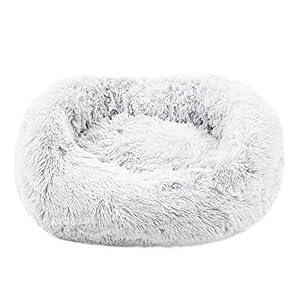 Ultra Grey Plush Donut Dog Bed Round Medium Calming Anti Anxiety Relief Dog Bed Washable with Anti Slip Bottom Suitable for Adults or Puppy Dogs Fluffy Comfy Doughnut Bed Pet Beds for Dogs or Cats