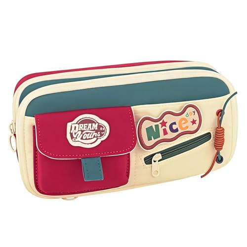 Image of Invite Large Capacity Cute Aesthetic Pencil Case with Multi Compartments, Multi-Pocket Pastel Pen Pouch Organizer with Zipper, Kawaii School Supplies Bag for Girls, Teens & Students (Red Pocket)