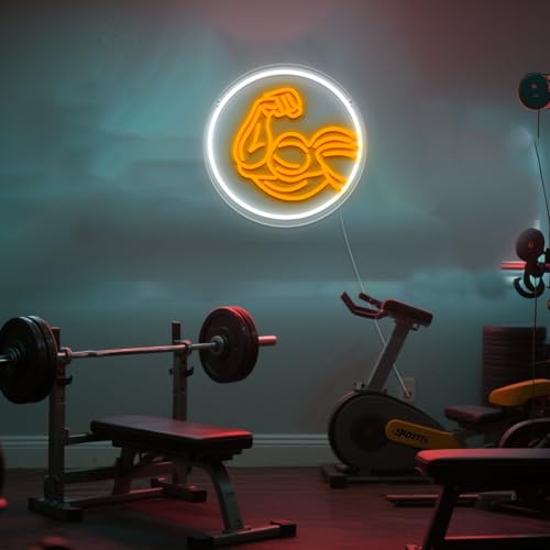 Image of Muscle Arm Neon Sign for Wall Decor - Bold USB Powered & Dimmable LED Neon Light for Gym Room, Man Cave, Garage, Fitness Studio, Birthday Gift for Bodybuilders