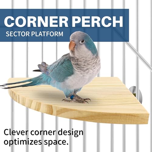 Image of Bird Perch Corner Stand for Bird Cage Corner Platform Wood Bird Perches Corner Shelf Rest for Birds Parrots Cockatiels and Other Animal Pet Cages (Wood, Flat - Large)