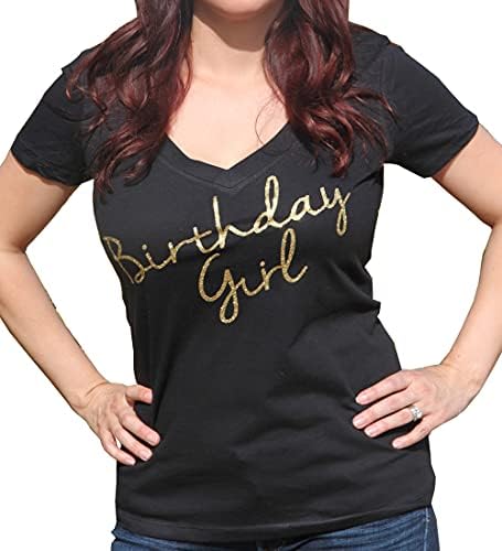 It's Your Day Clothing Glitter Birthday Girl Gold Black Women's V Neck Shirt Its My Happy 50th 40th 30th 21st Squad Crew Bday for Women Lady Girls (X-Large)