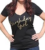 It's Your Day Clothing Glitter Birthday Girl Gold Black Women's V Neck Shirt Its My Happy 50th 40th