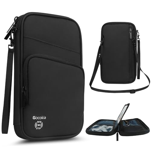 Sosimcoty Passport Holder Travel Wallet with Shoulder Strap- Family Passport Holder of 5 RFID Blocking Passport Wallet for Men Women (XL)